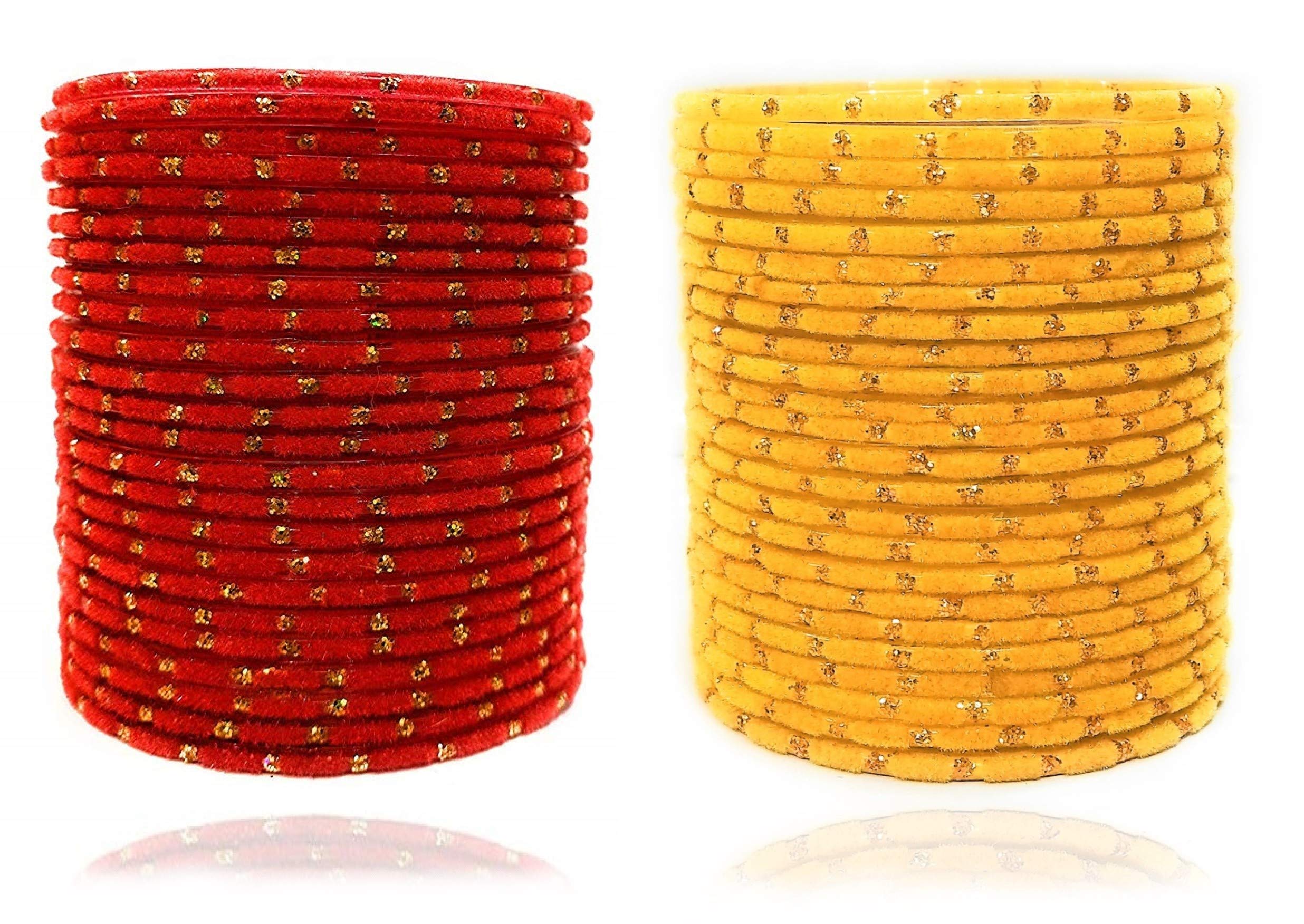 Velvet Fabric & Glass Bangle Set (Pack of 48)